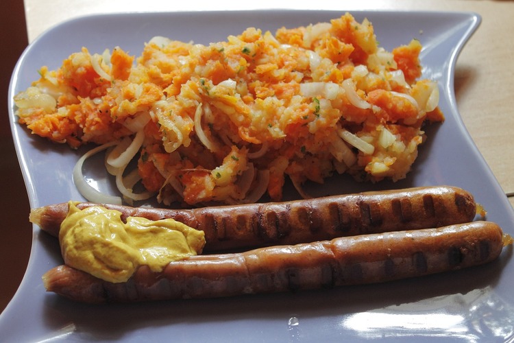 Thuringian Bratwurst with Mashed Sweet Potatoes Recipe
